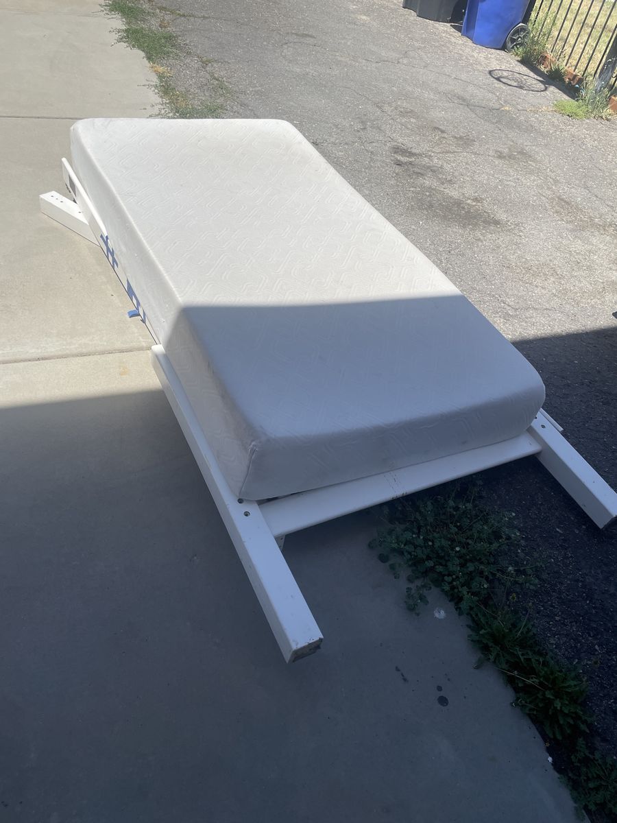 White Wood Bed Frame with Mattress - Twin Size