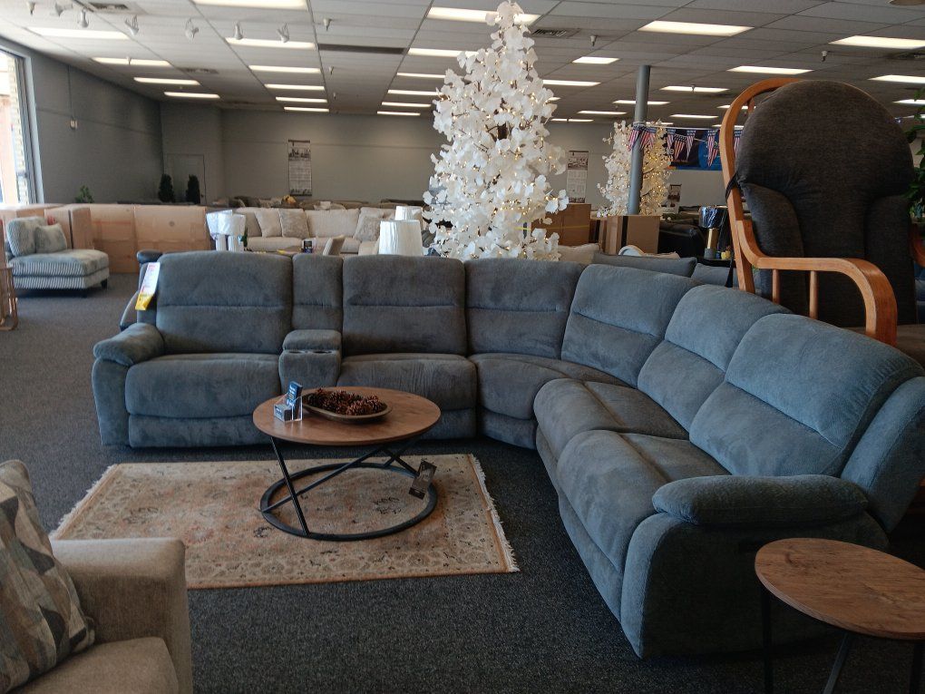 Grey Sectional Reclining Sofa with Console