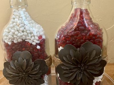 Decorative Glass Bottles with Red & White Pebbles - Rustic/Chic Decor Set of 2 - C PIX