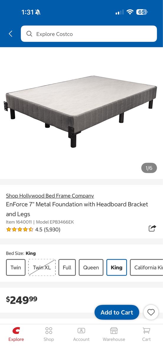 Hollywood Bed Frame Co. EnForce 7" King Metal Foundation w/ Headboard Brackets & Legs