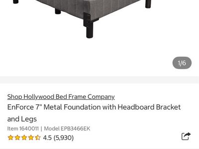 Hollywood Bed Frame Co. EnForce 7" King Metal Foundation w/ Headboard Brackets & Legs