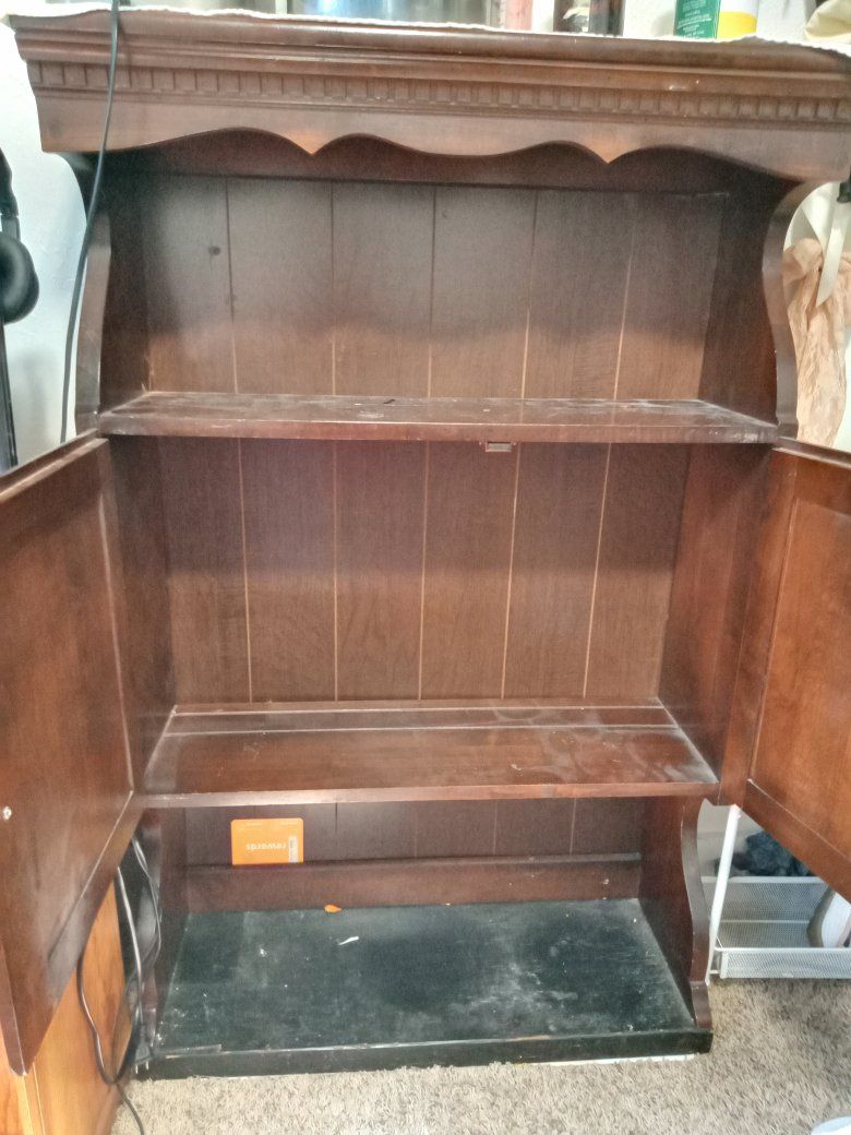 Vintage Wooden Hutch Cabinet with Shelves and Storage