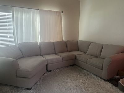 Modular Beige Sectional Sofa - Customizable U-Shape Seating for Living Room