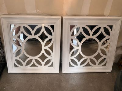 Pair of White Ornate Decorative Wall Mirrors - Excellent Condition
