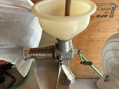 Manual Food Strainer and Sauce Maker with Hopper and Wood Pestle