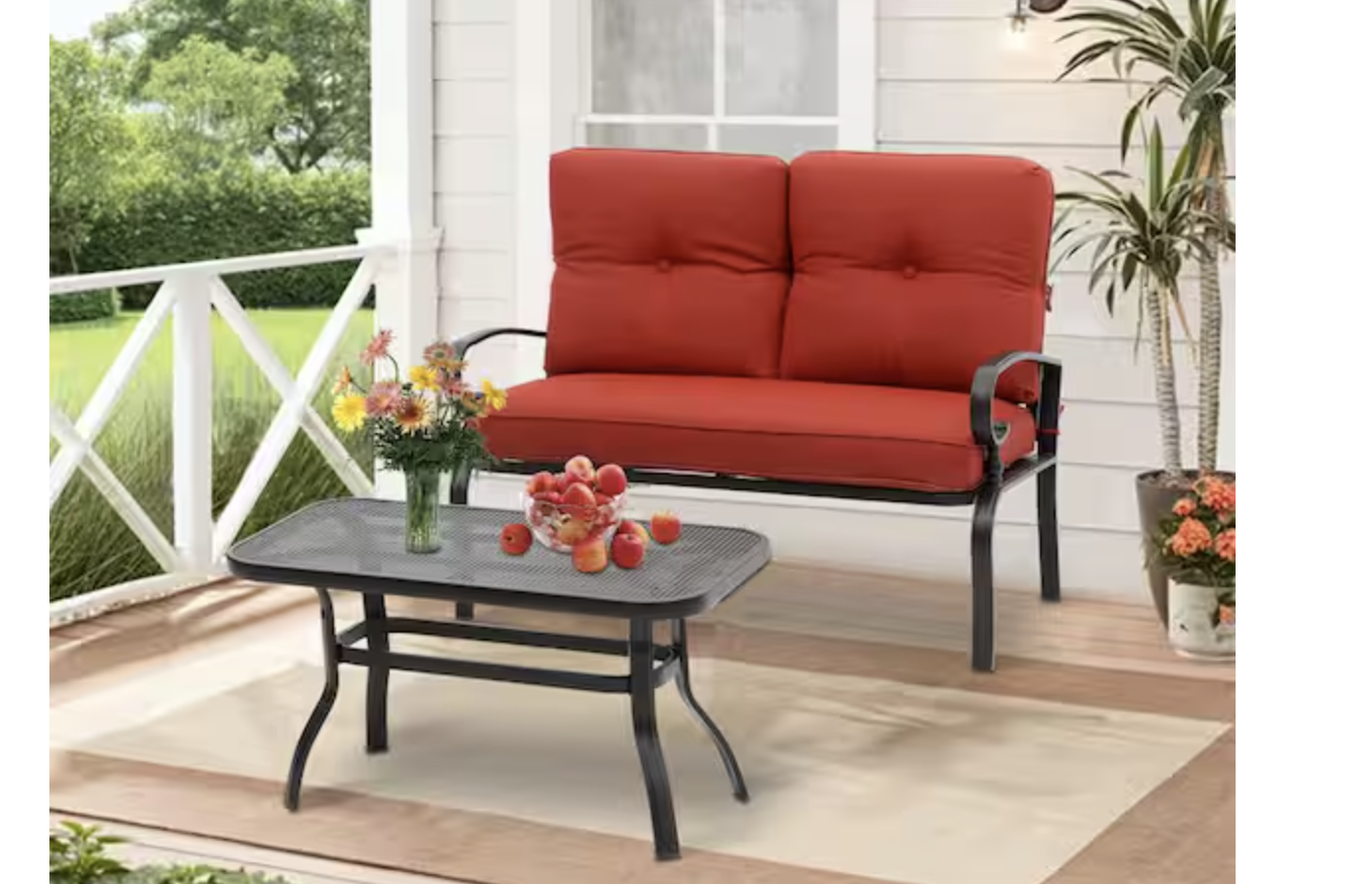 New in box 2-Piece Metal Patio Conversation Seating Set with Red Cushions