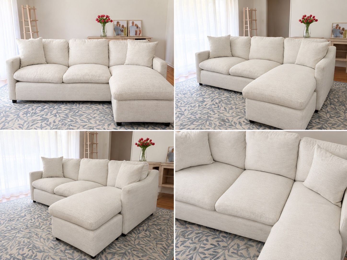 Living Spaces Cozy White Sofa with Reversible Chaise – Excellent Condition