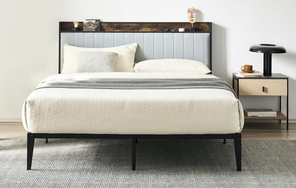 Modern Queen Bed Frame with Storage Shelf