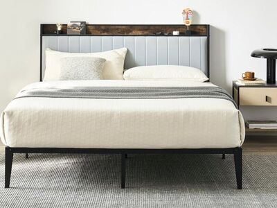 Modern Queen Bed Frame with Storage Shelf