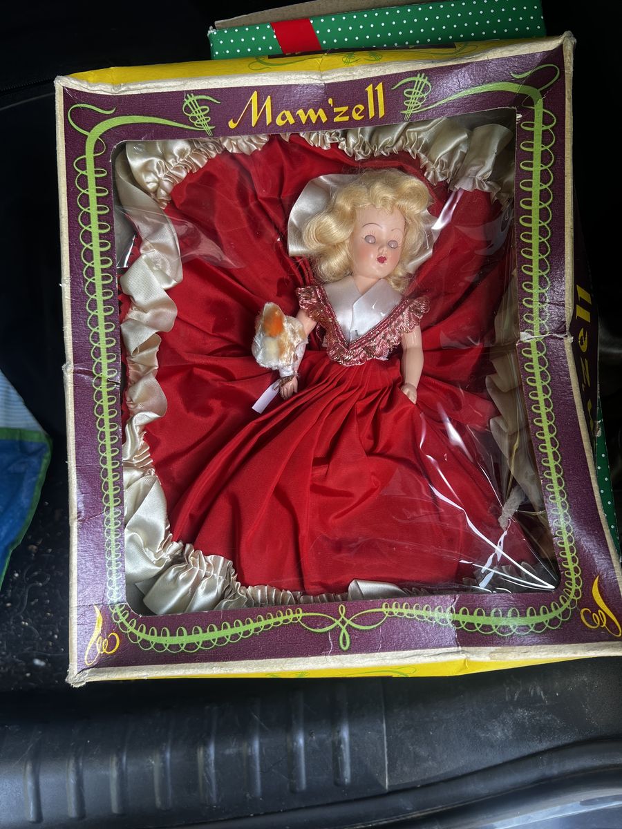 Mam'zell Vintage Doll in Red Dress, Blonde Hair - Original Damaged Box - Collectible Toy