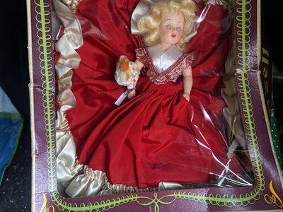 Mam'zell Vintage Doll in Red Dress, Blonde Hair - Original Damaged Box - Collectible Toy