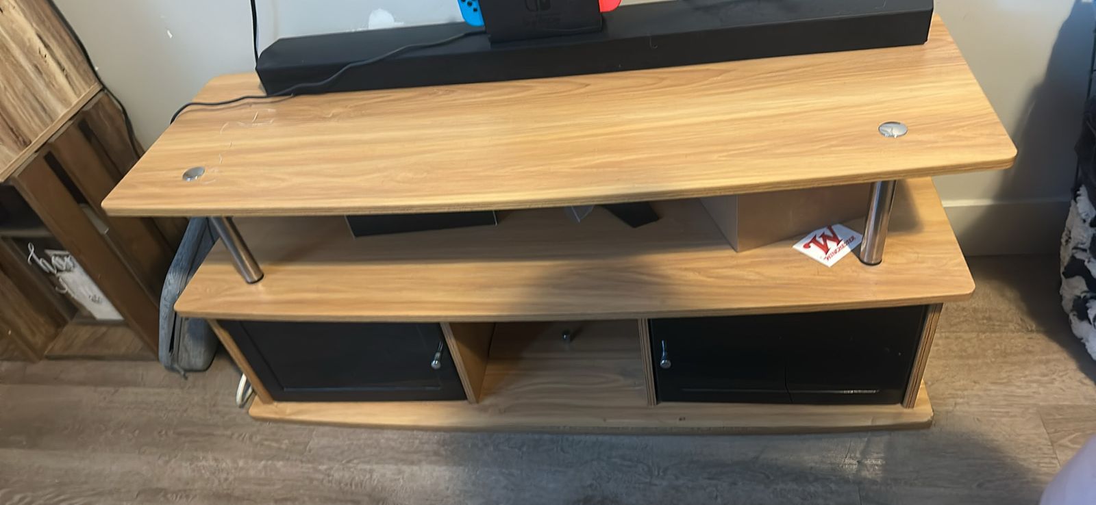 Wood & Metal Media Console TV Stand with Storage Cabinets - Light Brown/Black