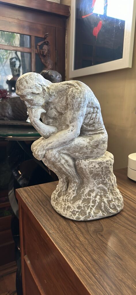 Solid cement Rodin the Thinker statue. 9x11 inch.