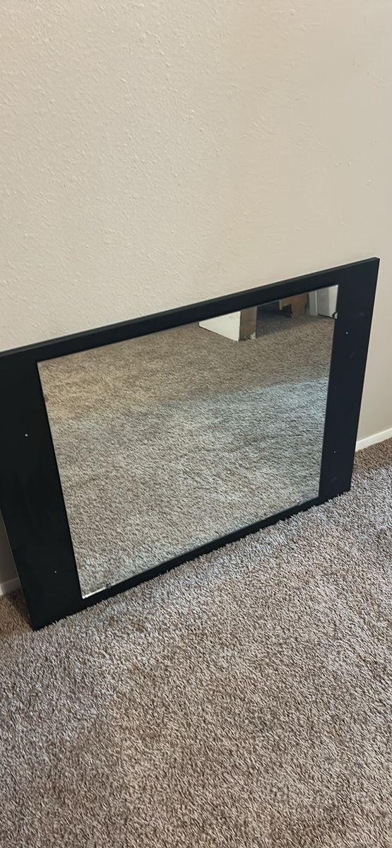 Black Framed Wall Mirror 44" x 32" Used Decor