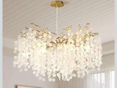 Modern Gold Branch Chandelier with Acrylic Leaves - New in Box, Contemporary Lighting Fixture