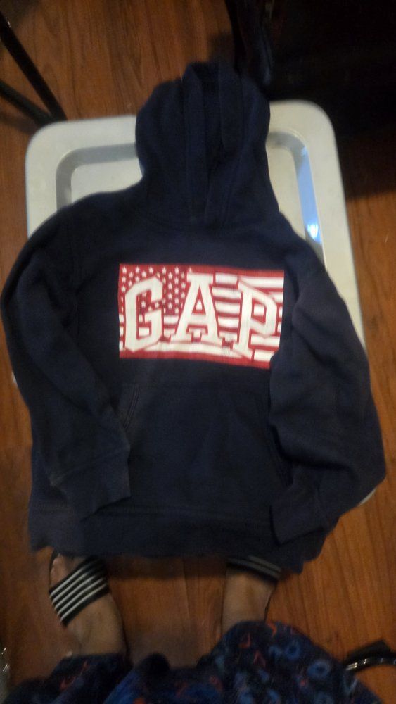 GAP Kids Navy Blue Long Sleeve Hoodie with American Flag Logo - Size M (8)
