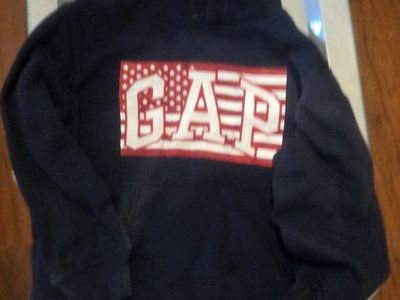 GAP Kids Navy Blue Long Sleeve Hoodie with American Flag Logo - Size M (8)