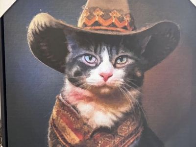 Cowboy Cat Framed Canvas - Wall Art 15.75x15.75