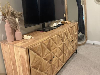 Geometric Carved Wood Sideboard Credenza TV Stand Console