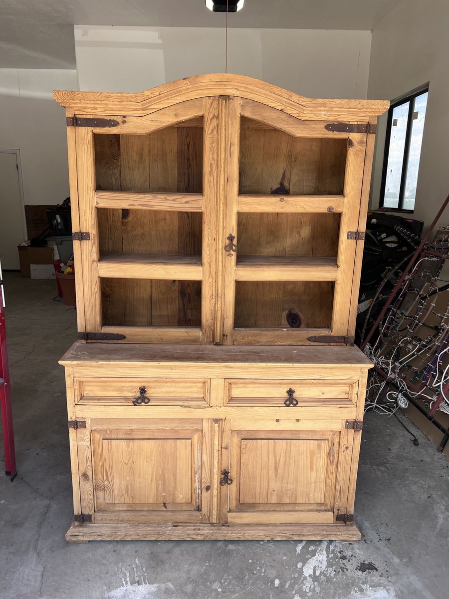 Rustic Wood China Cabinet Hutch with Doors and Drawers - Vintage Farmhouse Style