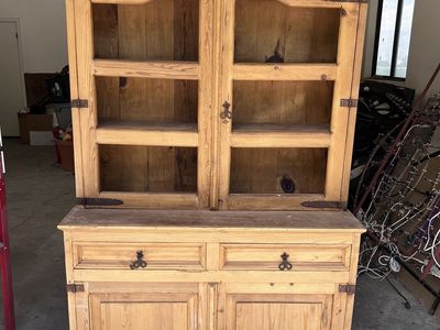 Rustic Wood China Cabinet Hutch with Doors and Drawers - Vintage Farmhouse Style