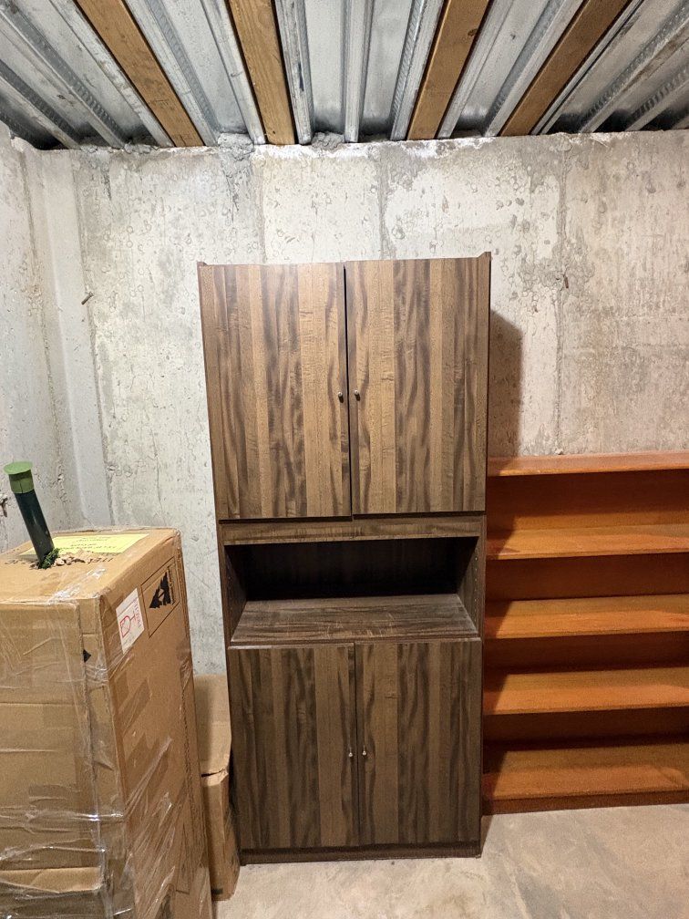 Dark Wood Grain Storage Cabinet with Shelves - Multi-purpose Organizer