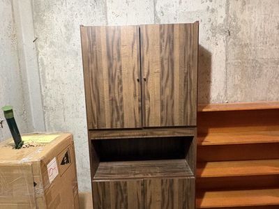 Dark Wood Grain Storage Cabinet with Shelves - Multi-purpose Organizer