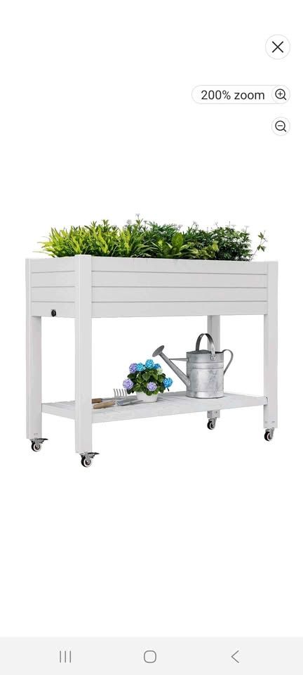White Elevated Garden Bed with Wheels and Storage Shelf