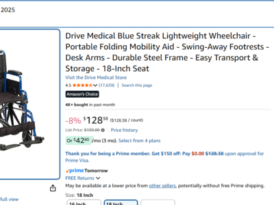 Drive Medical Blue Streak Lightweight Wheelchair - 18" -Inch