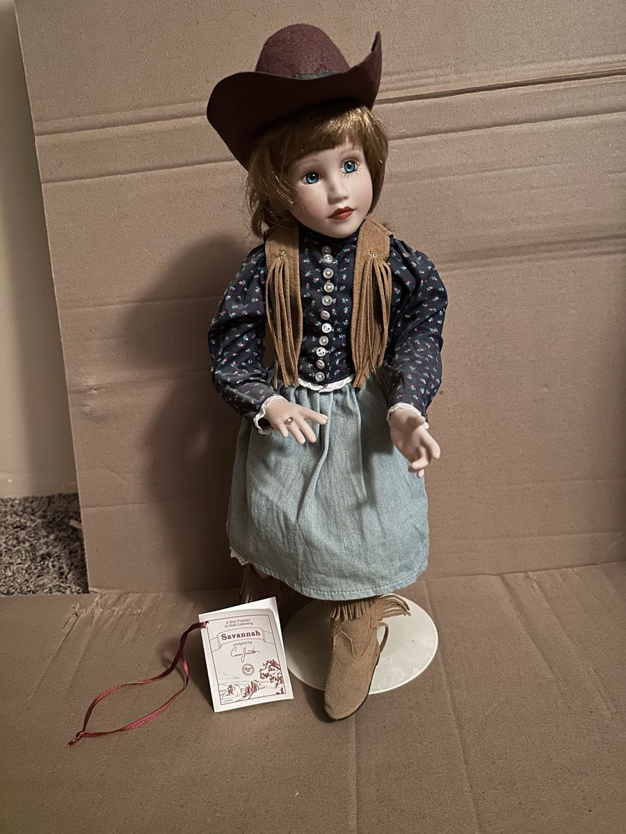 Savannah Porcelain Cowgirl Doll with Stand & Certificate