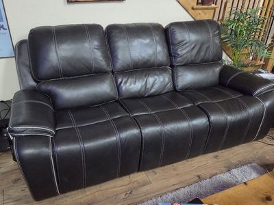 Brown Leather Reclining Sofa and Loveseat set with Contrast Stitching