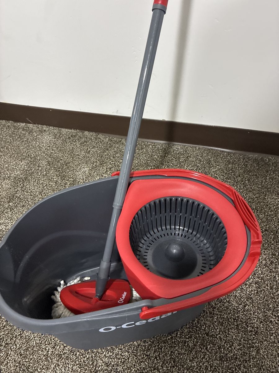 O-Cedar EasyWring Spin Mop & Bucket System - Red/Gray, Foot-Activated