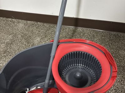 O-Cedar EasyWring Spin Mop & Bucket System - Red/Gray, Foot-Activated