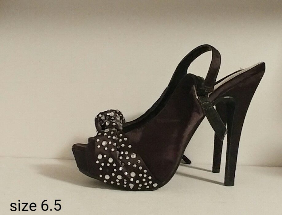 Satin Rhinestone Peep Toe Slingback Heels Size 6.5
