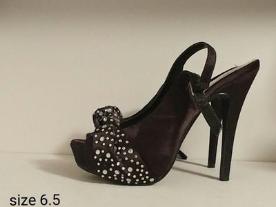 Satin Rhinestone Peep Toe Slingback Heels Size 6.5