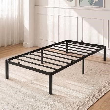 Black Metal Platform Bed Frame with Steel Slats 14”