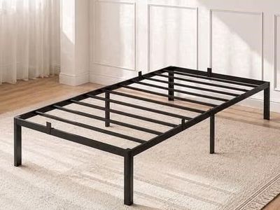 Black Metal Platform Bed Frame with Steel Slats 14”