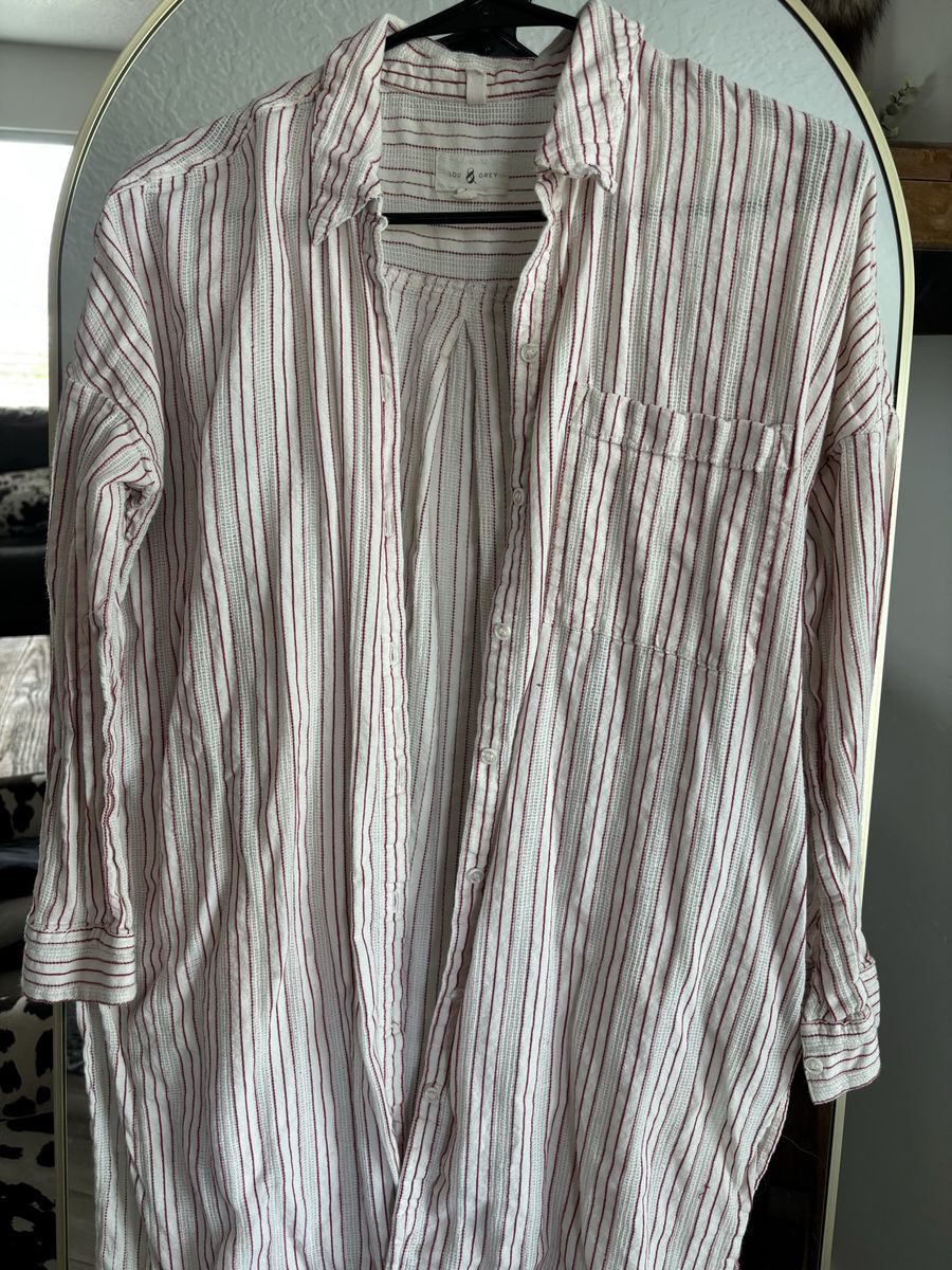 Lou & Grey White Dress with Red Pinstripes