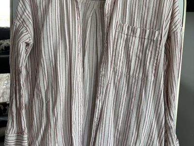 Lou & Grey White Dress with Red Pinstripes