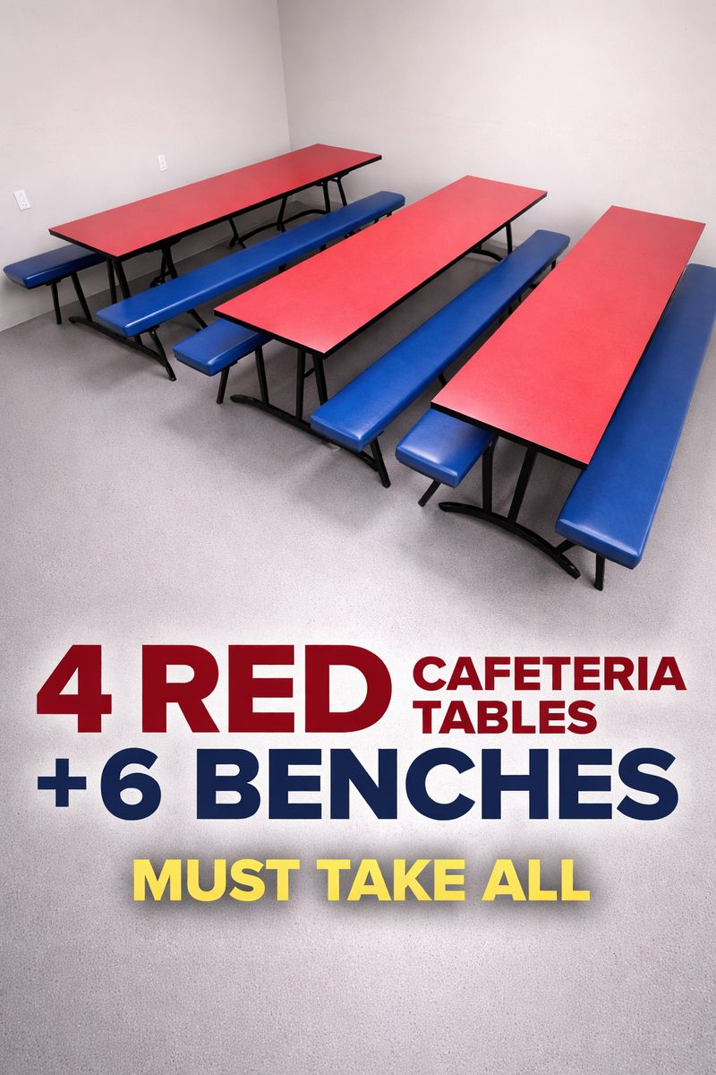 4 Cafeteria Tables + 6 Benches – Must Take All