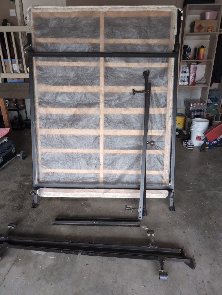 Metal Bed Frame with Casters Wheels and Slotted Box Spring Set