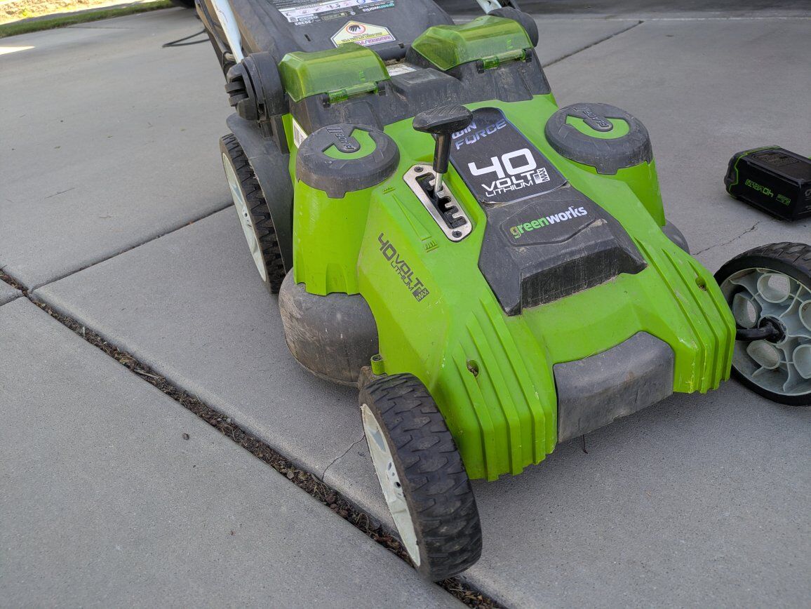 greenworks electric mower with two batteries
