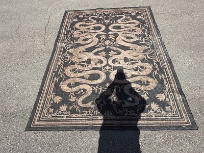 Luxurious Black & Gold Dragon Pattern Area Rug - Great Condition