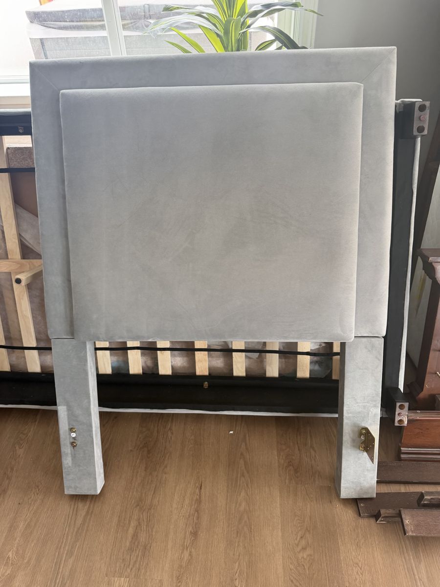 Gray Velvet Light Up Twin Size Upholstered Bed Frame - 2 of them