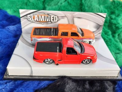 Slammed Dubs Diecast Trucks: Chevy Crew Cab & Ford F-150, 1:64 Scale
