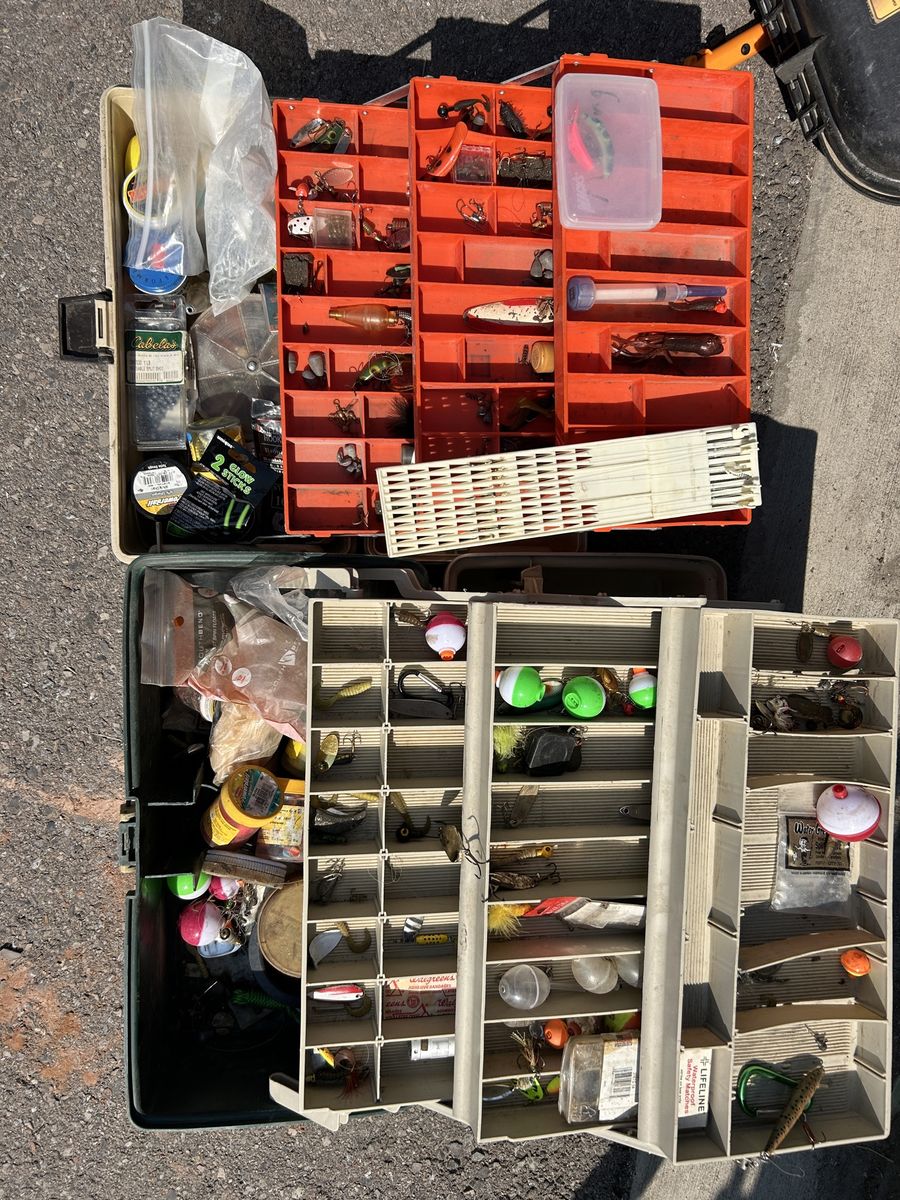 Two old tackle boxes with everything inside included.
