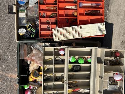 Two old tackle boxes with everything inside included.