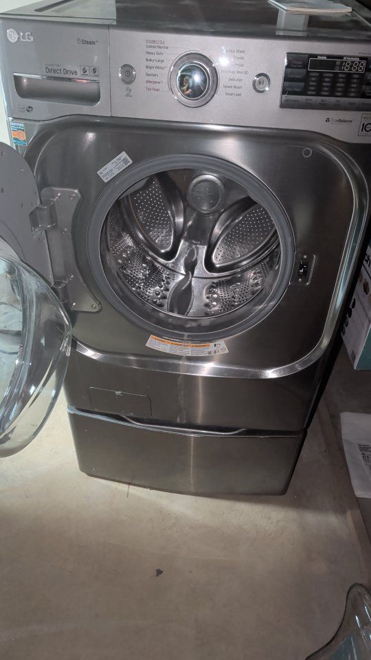 LG Front Load Steam Washing Machine with Storage Pedestal - Stainless Steel