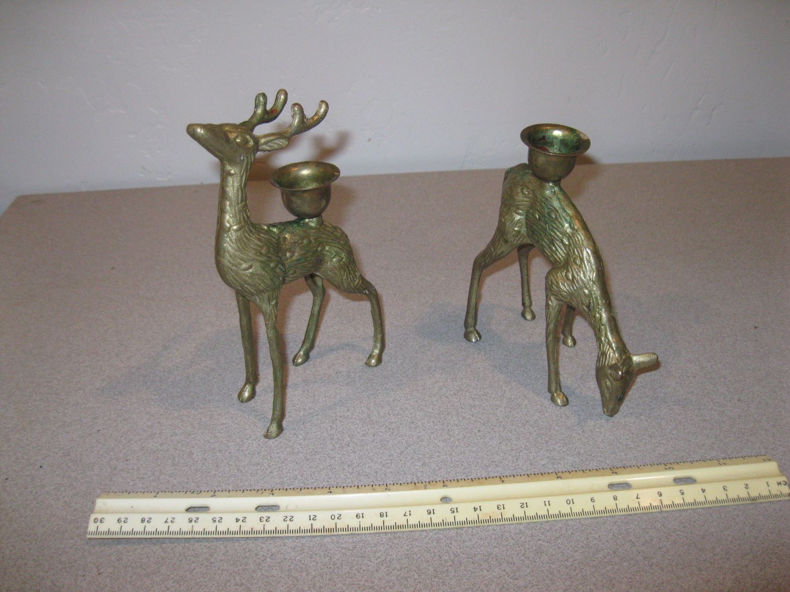 Vintage Brass Deer Candle Holders