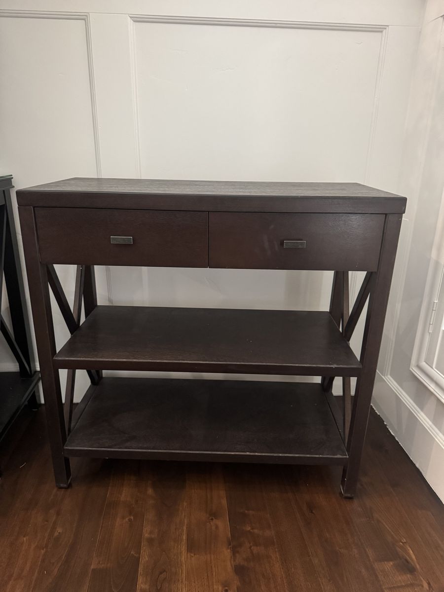 Walnut Accent Side Table with Shelves